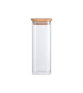 Pote de Vidro Flat com Tampa de Bambu Quadrado Mantimento 400ml - Ela Decora